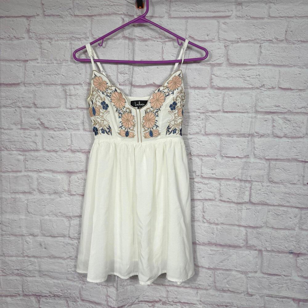 Lulus XS Daisy Petal Pickin' ivory embroidered mini dress - Picture 2 of 8